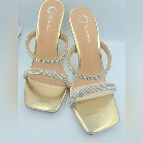 JOURNEE COLLECTION Women's shoes Reena Slide Dress Sandals, heels size 8.5 gold - Picture 9 of 9